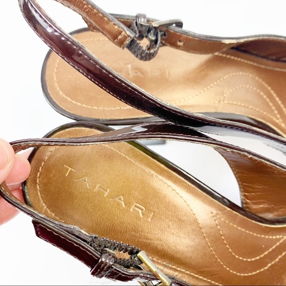 TAHARI Blaze Brown Peep Toe Block Heel Shoes Sandal Pumps Women's Size 8M - Picture 5 of 8